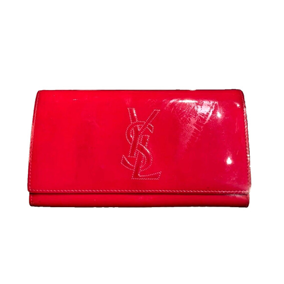 Authentic Vintage Yves Saint Laurent YSL Billfold Long Wallet Red Enamel Leather - Picture 1 of 8